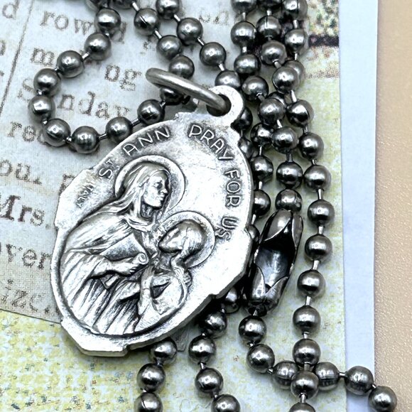 Vintage Saints Dominic and Ann Religious Medal Charm Pendant Long Chain Necklace - Picture 4 of 13